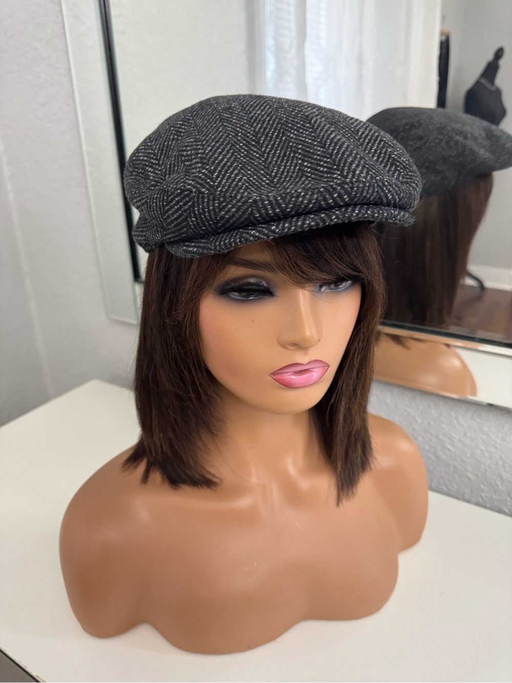 Gray Herringbone Newsboy Cap - Women's Classic Flat Cap